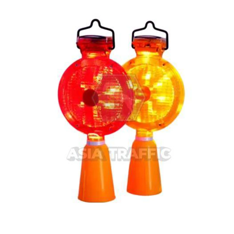 ไฟกระพริบติดกรวยโซลล่าเซลล์ฐานวงกลม ไฟกระพริบโซล่าเซลล์