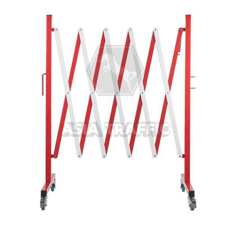  แผงกั้นจราจรยืดได้ มีล้อ สีแดงขาว แผงกั้นจราจร เหล็กสแตนเลส