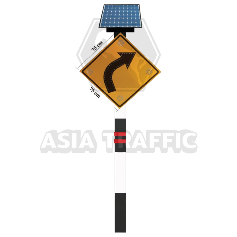  ป้ายเตือนทางโค้ง ไฟกระพริบพลังงนแสงอาทิตย์ ป้ายจราจรแจ้งเตือนพลังงานแสงอาทิตย์