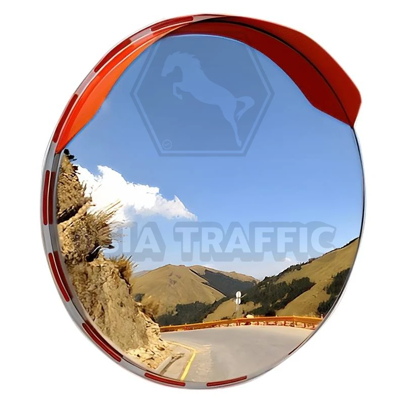 กระจกโค้งสแตนเลส ขอบขาว-แดงสะท้อนแสงขนาด 32 นิ้ว กระจกสะท้อนเข้ามุม