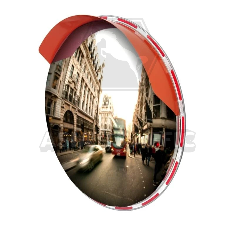 กระจกโค้งสแตนเลส ขอบขาว-แดงสะท้อนแสงขนาด 24 นิ้ว กระจกสะท้อนเข้ามุม