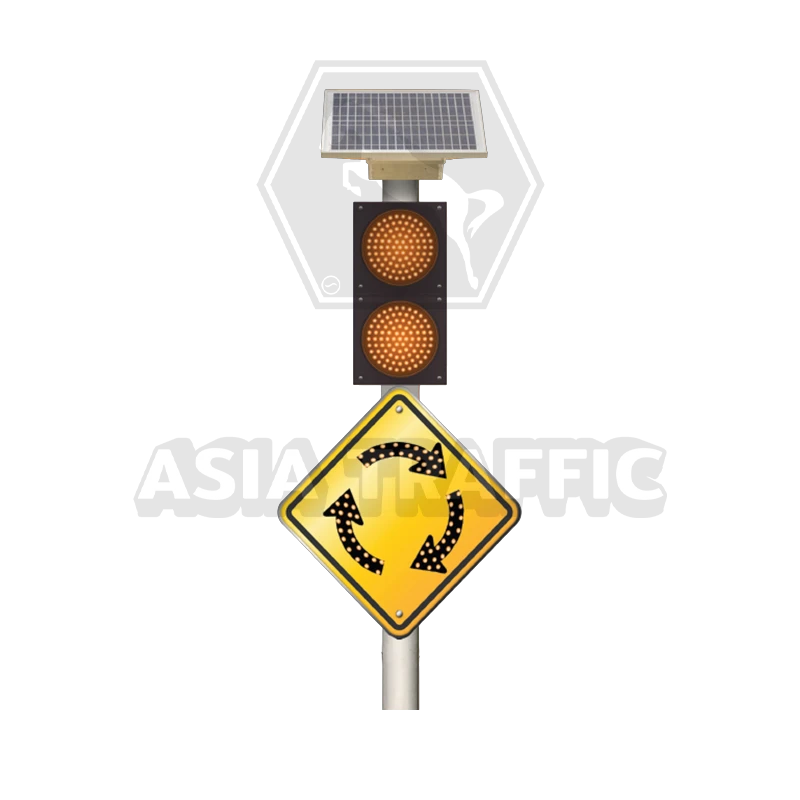 ป้ายเตือนวงเวียนข้างหน้า ป้ายจราจรแจ้งเตือนพลังงานแสงอาทิตย์